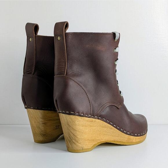 No. 6 Store Ankle Boots 37 Brown Leather Lace Up Wedge Bohemian Scandi Chic - Picture 15 of 15